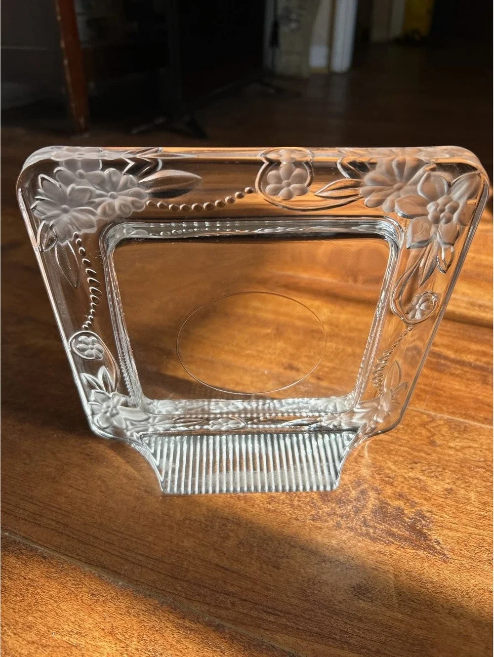 Clear Floral Embossed Glass Photo Frame with Stand